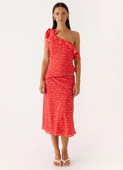 Calia Midi Skirt Magenta Red Rose