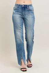 Hazel Blues® | Judy Blue High Waist Vintage Wash Front Seam & Slit Straight