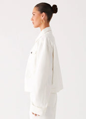 Back Again Oversized Denim Jacket White