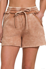 Hazel Blues® |  Zenana Acid Wash Fleece Drawstring Shorts With Pockets