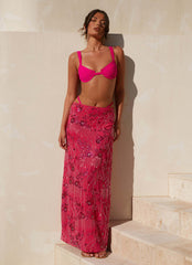 Corinna Low Rise Sequin Maxi Skirt Fuchsia