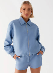 Aspen Oversized Bomber Jacket Blue