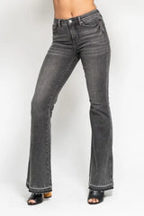 Hazel Blues® | Judy Blue Mid Rise Tummy Control Washed Gray Release Hem Flare Jeans