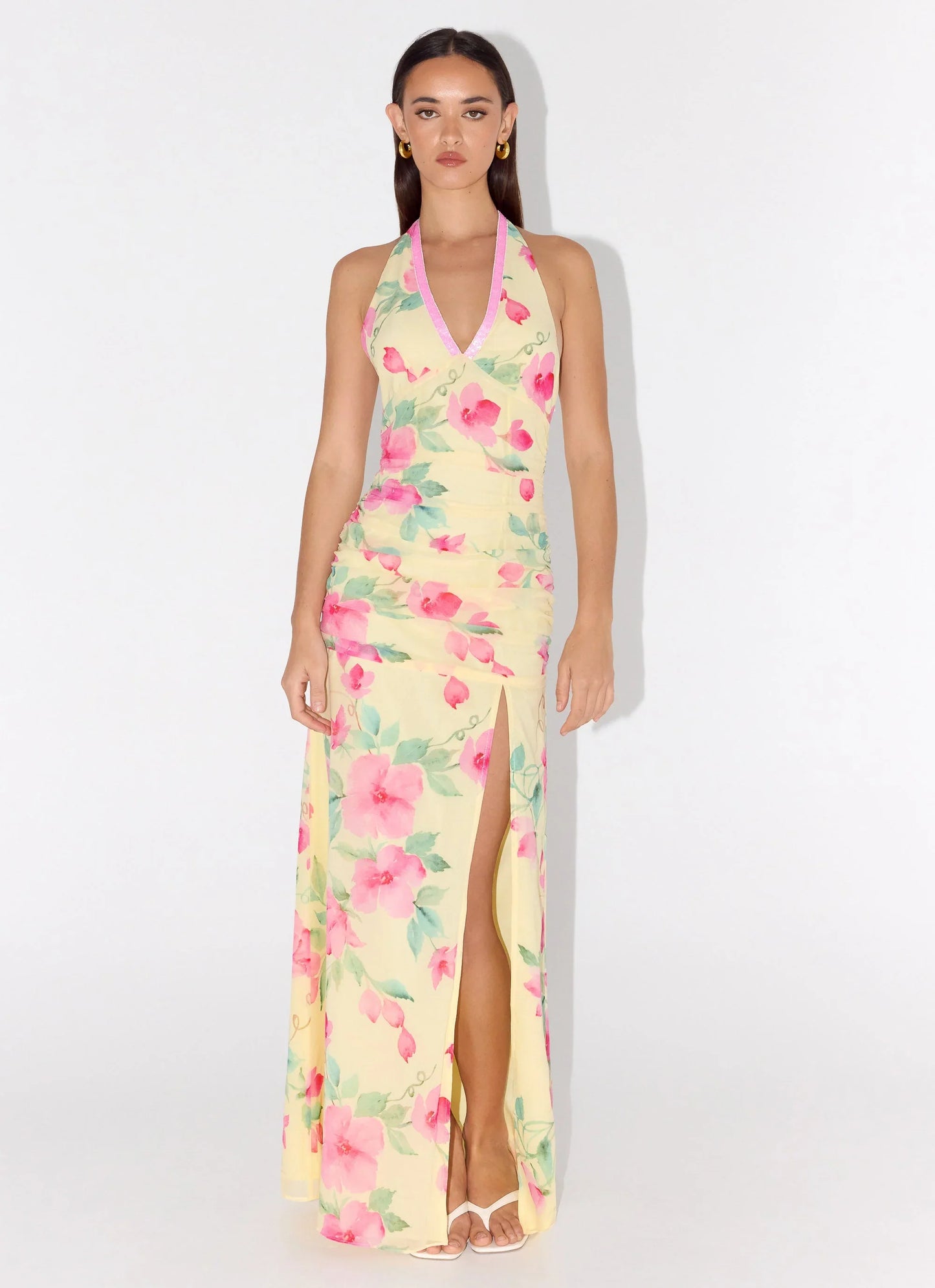 Colada Halter Maxi Dress Lemon Soleil