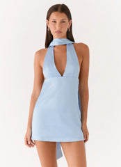 Alicia Satin Halter Mini Dress Pale Blue