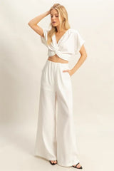 Hazel Blues® |  HYFVE Twisted Front Short Sleeve Top and Wide Leg Pants Set
