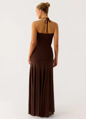 Callie Ruched Maxi Dress Chocolate