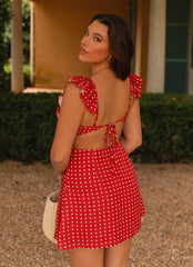 Adrina Ruffle Mini Dress Red Polka Dot