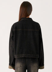 Back Again Oversized Denim Jacket Acid Charcoal