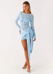 Consie Long Sleeve Mini Dress Pale Blue