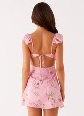 Adrina Ruffle Mini Dress Pink Floral Print