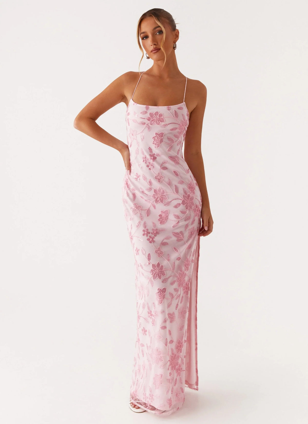 Bright Lights Beaded Maxi Dress Pink
