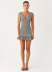 Acacia Mini Dress Black White Stripe