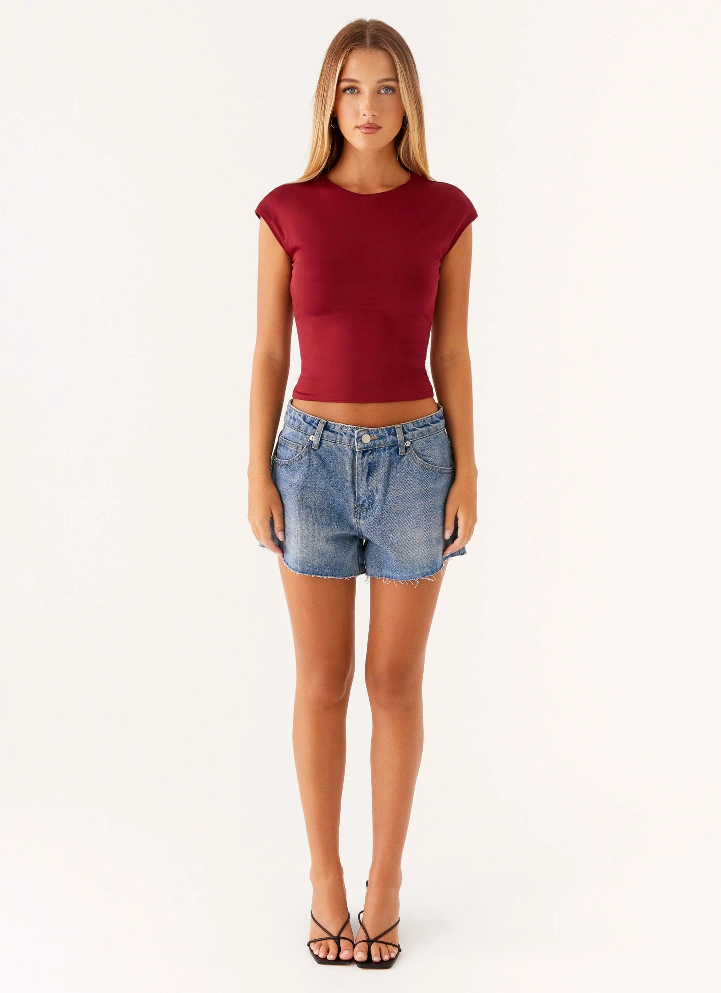 Davie Low Rise Denim Shorts Blue