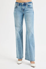 Hazel Blues® | RISEN Low Rise Ankle Boyfriend Distressed Jeans
