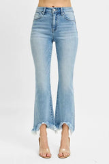 Hazel Blues® |  RISEN High Rise Crop Bootcut Fray Hem Jeans