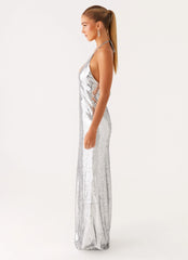 Billions Sequin Maxi Dress Mirror Silver