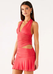 Calissa Haltherneck Mini Dress Coral