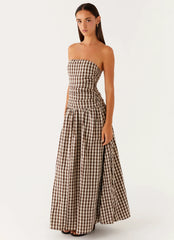 Carmel Maxi Dress Brown Gingham