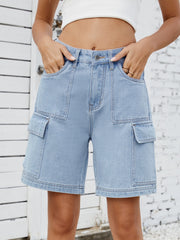 Hazel Blues® |  High Waist Denim Shorts with Cargo Pockets