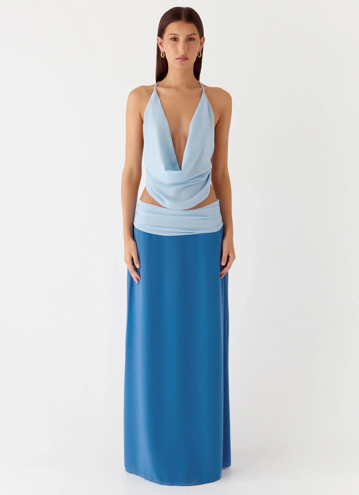 Blushing Bloom Maxi Skirt Baby Blue