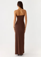 Belisse Beaded Mesh Maxi Dress Chocolate