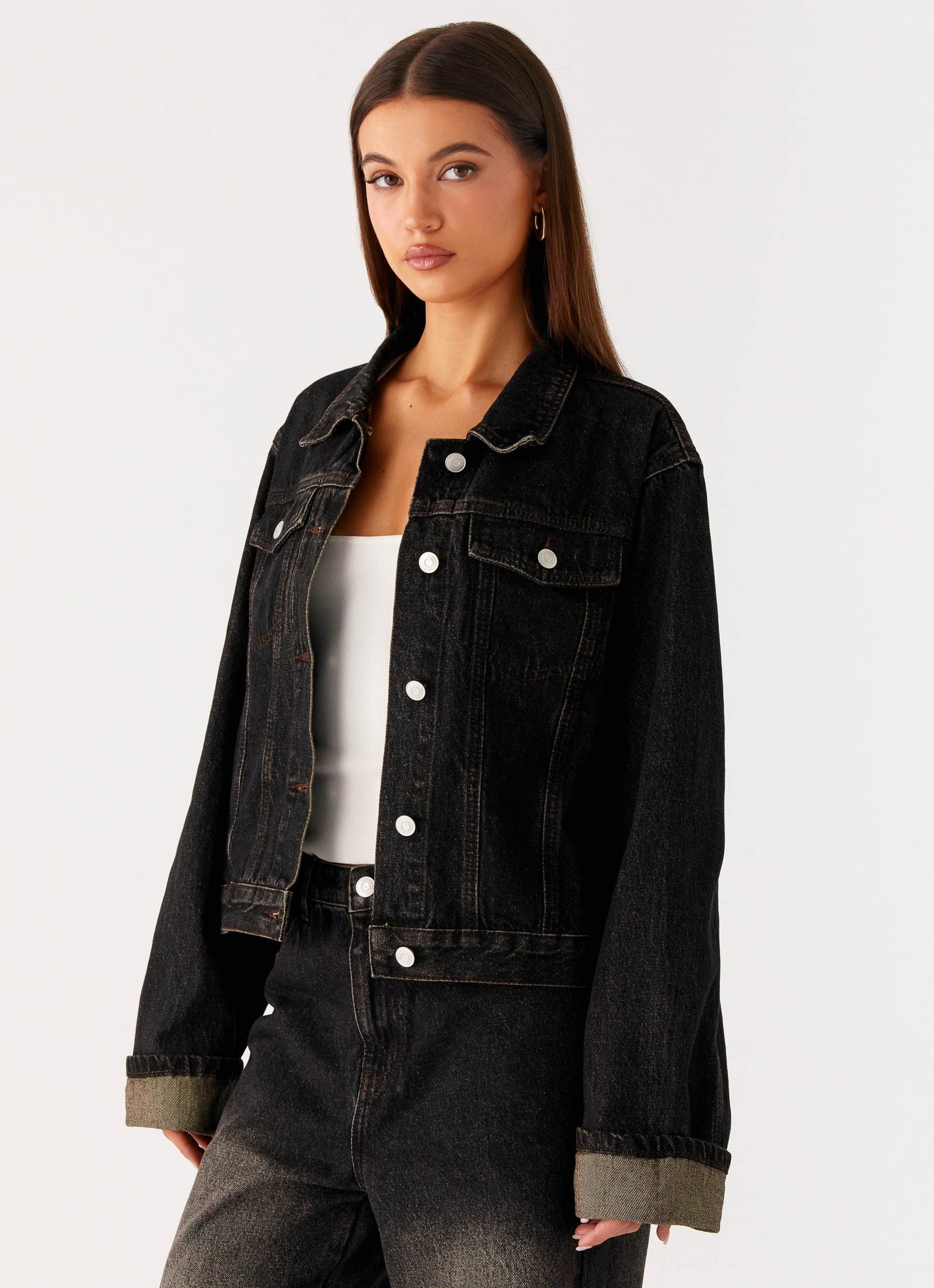 Back Again Oversized Denim Jacket Acid Charcoal