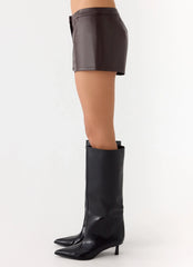 Coastline Faux Leather Micro Mini Shorts Chocolate