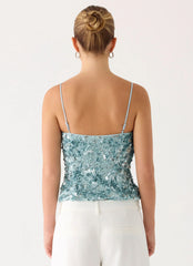 Alayna Sequin Top Aqua