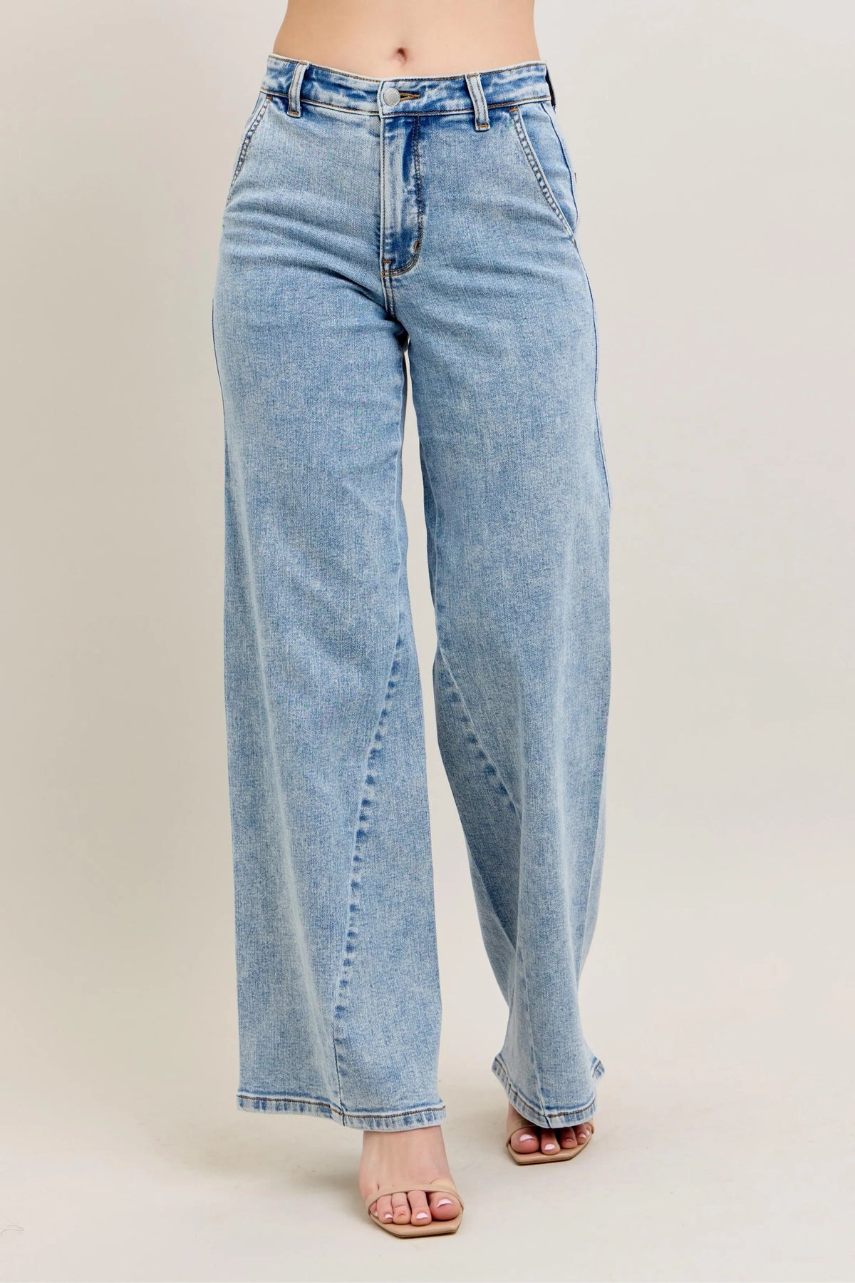 Hazel Blues® | Judy Blue High Waist Wide Leg Jeans with Skewed Inseam