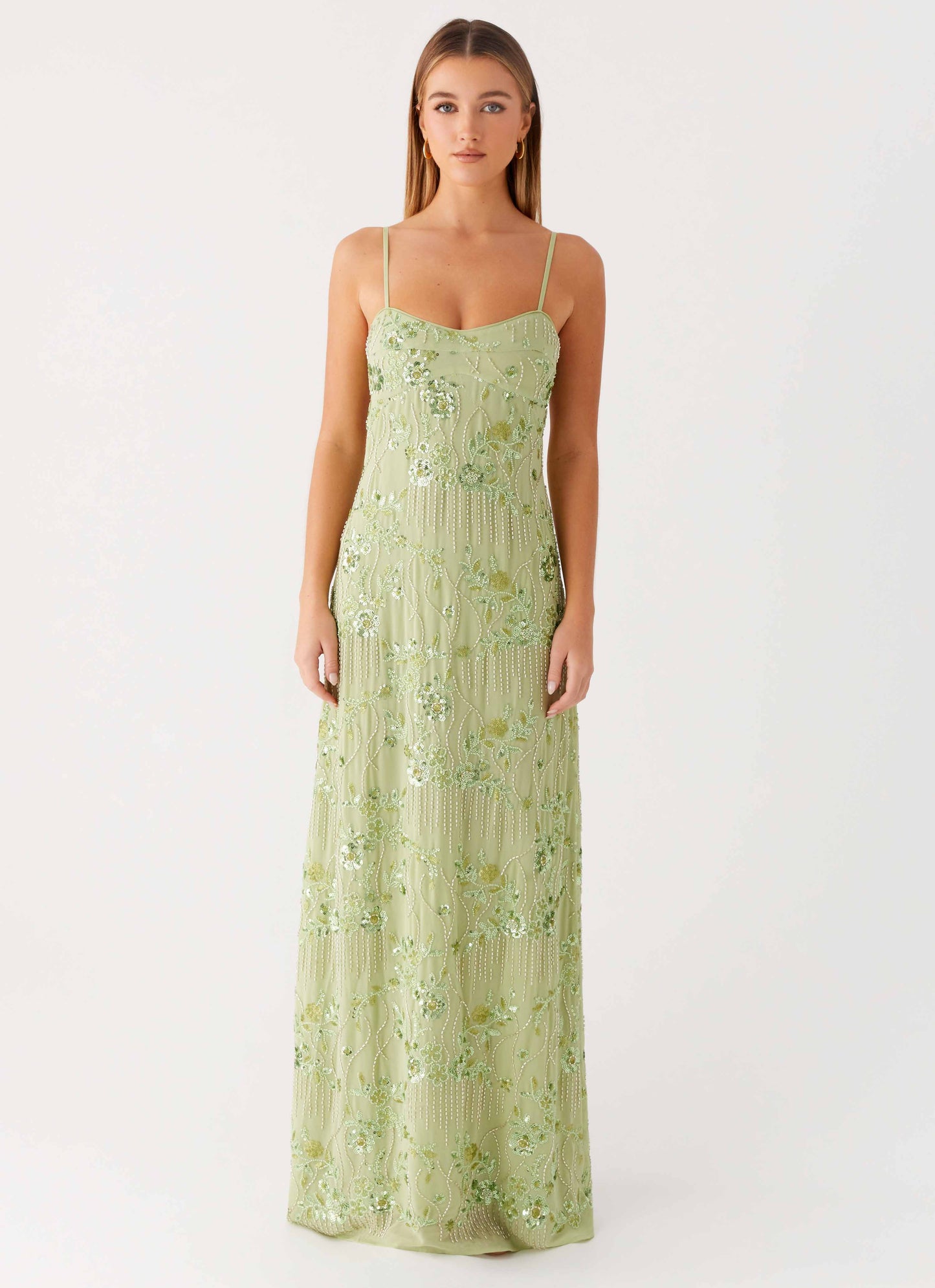 Celandine Beaded Maxi Dress Lime