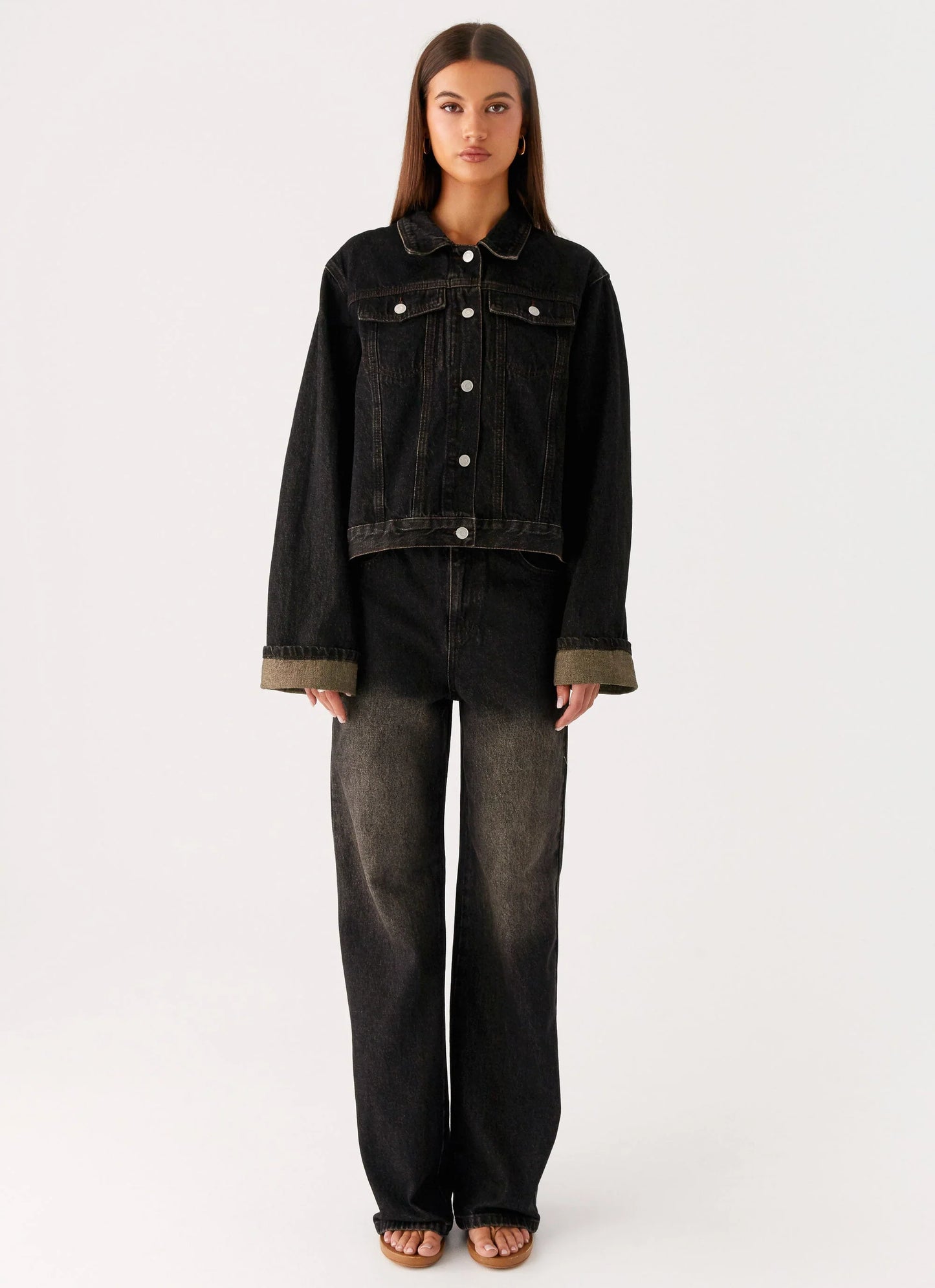Back Again Oversized Denim Jacket Acid Charcoal