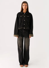 Back Again Oversized Denim Jacket Acid Charcoal