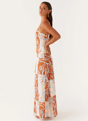 Aster Bloom Maxi Dress Orange Blue Floral