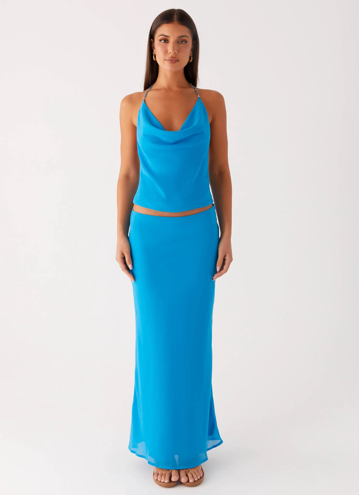 Another Life Chiffon Maxi Skirt Turquoise