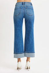 Hazel Blues® | RISEN Mid Rise Crop Straight Cuffed Jeans