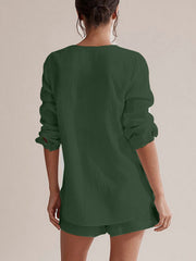 Hazel Blues® |  Notched Long Sleeve Top and Shorts Set