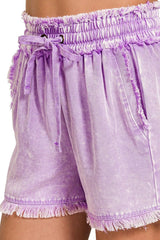 Hazel Blues® |  Zenana Mineral Frayed Hem Washed Shorts