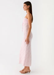 Alida Strapless Jacquard Midi Dress Pink