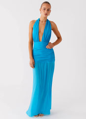 Dilemma Halter Maxi Dress Turquoise Blue