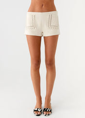 Candela Suede Low Rise Mini Shorts Ivory
