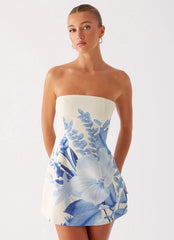 Denby Strapless Mini Dress Blue Floral Print