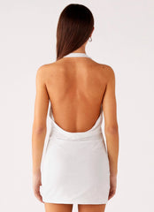 Back Cut Out Beaded Sequins Mini Dress Ivory