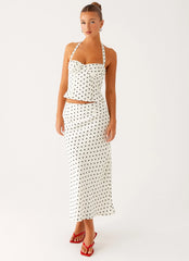 Breanne Midi Skirt White Polka Dot