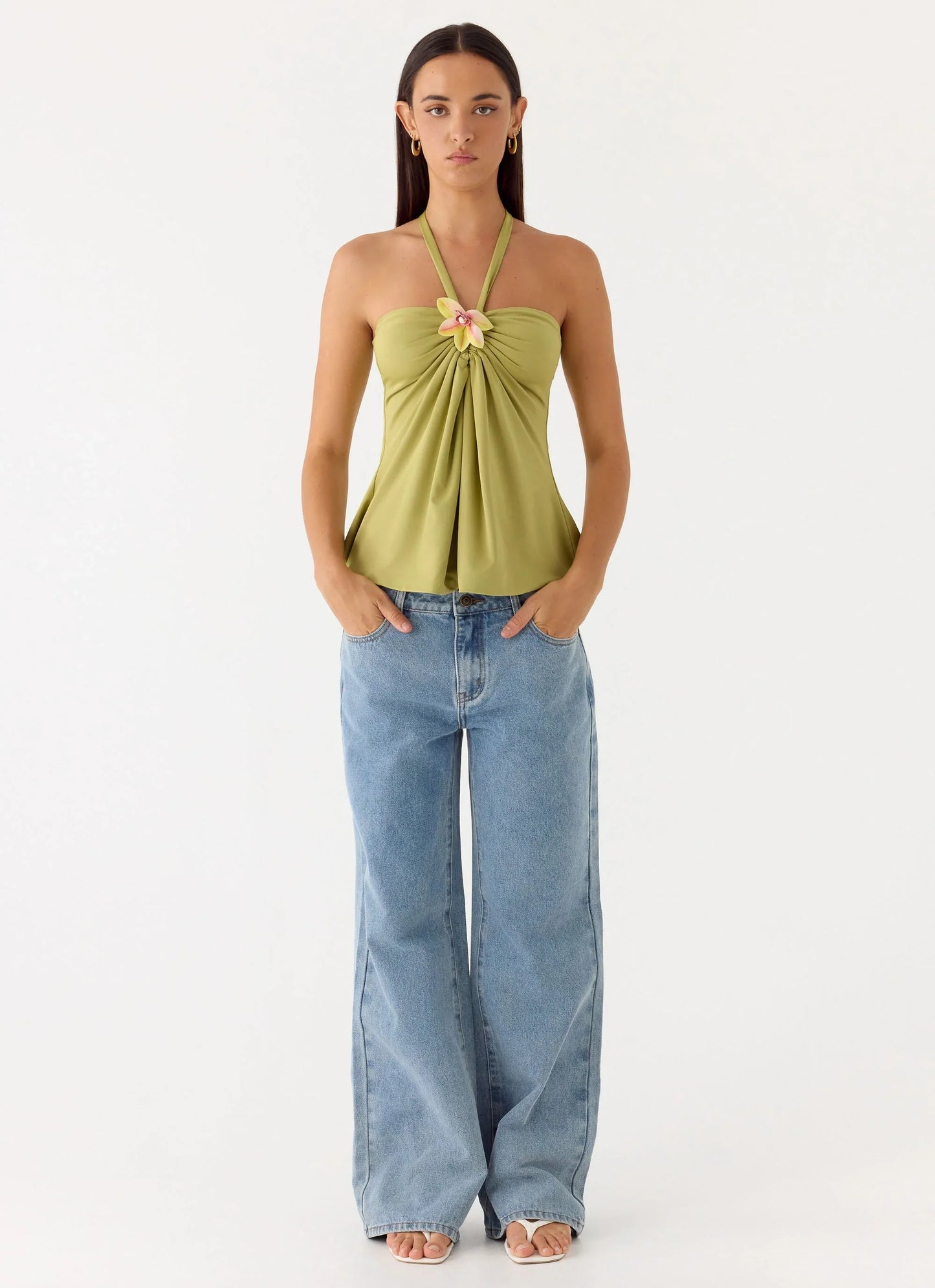 Corah Halter Top - Green Olive