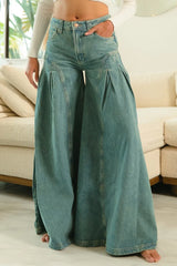Hazel Blues® |  BiBi Pleated Detail Wide Jeans