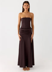Darana Corset Satin Maxi Dress Chocolate
