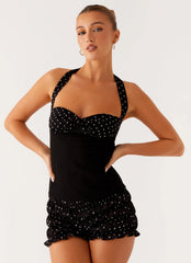Channel Bustier Top Black Polka Dot