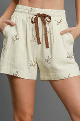 Hazel Blues® |  Bow Print Lace Drawstring Casual Shorts