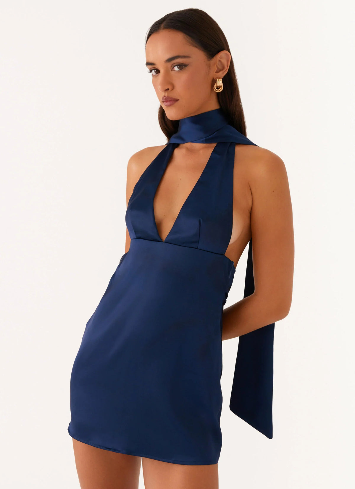 Alicia Satin Halter Mini Dress Navy